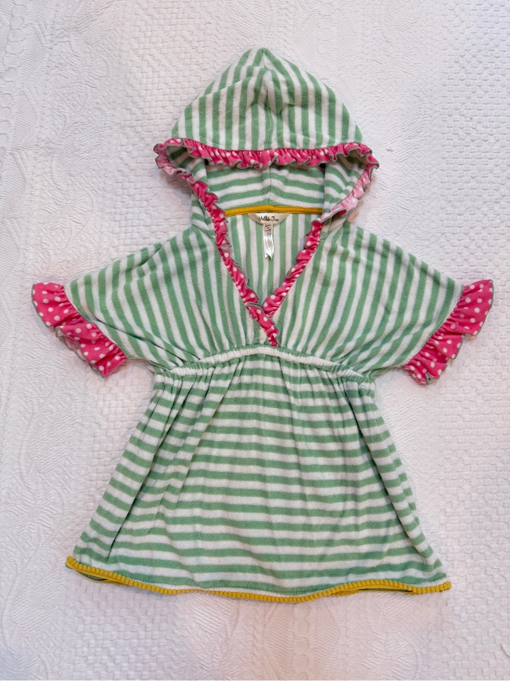 Matilda Jane Terrycloth Swim Cover Up Hooded Striped Size 4 Pink Green